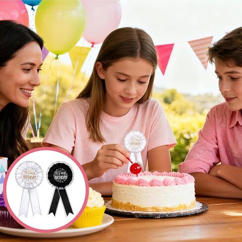2 قطعة زر عيد ميلاد، دبوس عيد ميلاد سعيد للرجال، ''IT'S MY Birth''، دبوس بروش من الساتان لتزيين الحفلات للنساء (أسود، أبيض) in Saudi Arabia