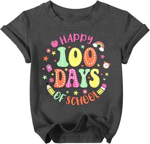 100 Days of School Shirt for Girls Boys Happy 100th Day Tshirt Toddler Kids Cute Graphic Short Sleeve Tops in Kuwait