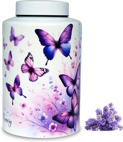 Large Cremation Urn for Adult Female Male Ashes, Decorative Funeral Keepsake Memorial Urns for Human Women Man Mom Dad Remains with Velvet Bag(Heavenly Butterfly) in Kuwait