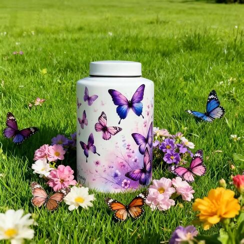 Large Cremation Urn for Adult Female Male Ashes, Decorative Funeral Keepsake Memorial Urns for Human Women Man Mom Dad Remains with Velvet Bag(Heavenly Butterfly) in Kuwait