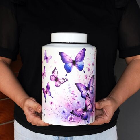 Large Cremation Urn for Adult Female Male Ashes, Decorative Funeral Keepsake Memorial Urns for Human Women Man Mom Dad Remains with Velvet Bag(Heavenly Butterfly) in Kuwait