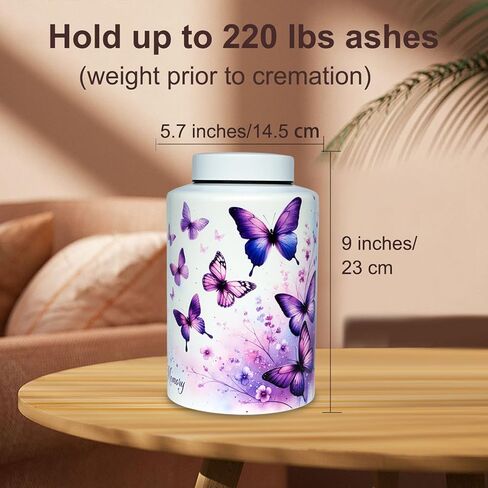 Large Cremation Urn for Adult Female Male Ashes, Decorative Funeral Keepsake Memorial Urns for Human Women Man Mom Dad Remains with Velvet Bag(Heavenly Butterfly) in Kuwait