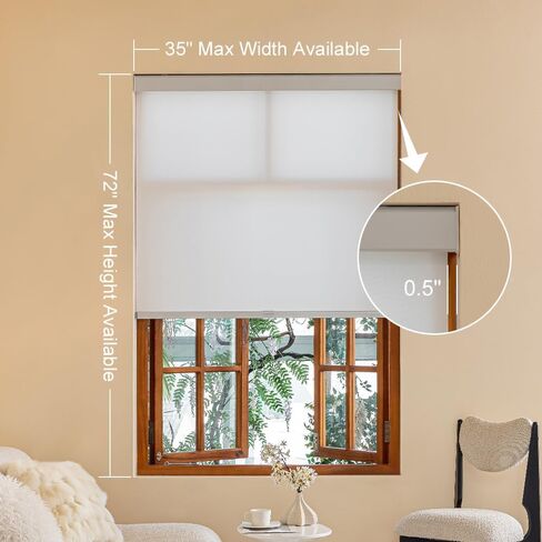 Free Stop Cordless Roller Shades Semi-Opaque Blackout Blinds for Windows Room Darkening Rolled Up and Down Shades, UV Protection Window Shades Door Blinds for Home and Office (35“ W x 72" H, White) in Saudi Arabia