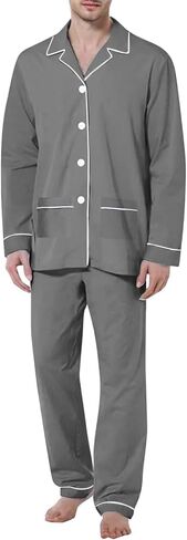 Men's Pajama Sets Button Down Soft Pajamas Long Sleeve Lightweight Pj Sleepwear Loungwear Comfy Sleep Set With Pocket in Saudi Arabia
