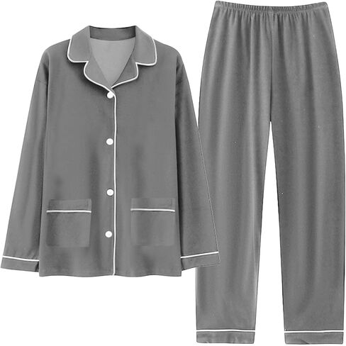 Men's Pajama Sets Button Down Soft Pajamas Long Sleeve Lightweight Pj Sleepwear Loungwear Comfy Sleep Set With Pocket in Saudi Arabia