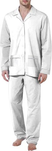 Men's Pajama Sets Button Down Soft Pajamas Long Sleeve Lightweight Pj Sleepwear Loungwear Comfy Sleep Set With Pocket in Saudi Arabia