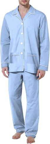 Men's Pajama Sets Button Down Soft Pajamas Long Sleeve Lightweight Pj Sleepwear Loungwear Comfy Sleep Set With Pocket in Saudi Arabia