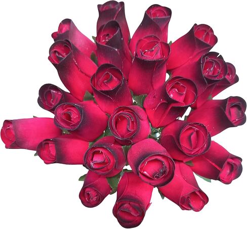 24 Realistic Small Bud Wooden Red Roses (RED, 1) in Kuwait