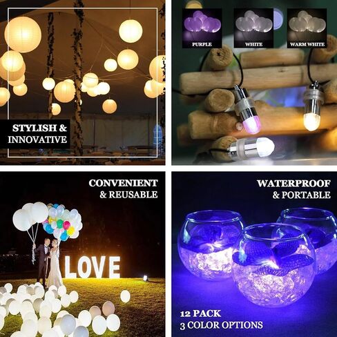 Non-Blinking Water Proof LED Mini Light Light up Paper Lanterns,Balloons,or Vase for Birthday Party or Wedding Decoration (Warm White, Pack of 24) in Saudi Arabia