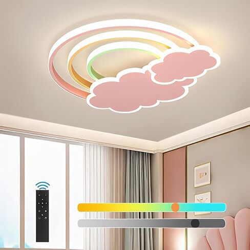 LED Pink Ceiling Light Modern Cartoon Children's Room Dimmable Ceiling Light with Remote Control Nordic Children's Room Blue Cloud Rainbow Night Light for Bedroom Baby Room Boys Girls Room in Kuwait