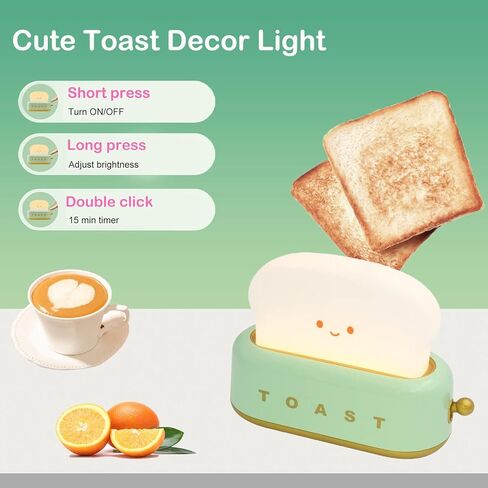 Cute Toast Lamp,Smile Face Night Light, LED Dimmable Bread Light,Rechargeable Desk Decor Lamp with Timer,Sleep Lamp for Bedroom Bedside Decorations,Aesthetic Gifts for Teen Girls (Green) in Saudi Arabia