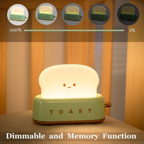 Cute Toast Lamp,Smile Face Night Light, LED Dimmable Bread Light,Rechargeable Desk Decor Lamp with Timer,Sleep Lamp for Bedroom Bedside Decorations,Aesthetic Gifts for Teen Girls (Green) in Saudi Arabia