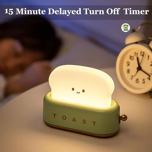 Cute Toast Lamp,Smile Face Night Light, LED Dimmable Bread Light,Rechargeable Desk Decor Lamp with Timer,Sleep Lamp for Bedroom Bedside Decorations,Aesthetic Gifts for Teen Girls (Green) in Saudi Arabia