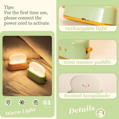 Cute Toast Lamp,Smile Face Night Light, LED Dimmable Bread Light,Rechargeable Desk Decor Lamp with Timer,Sleep Lamp for Bedroom Bedside Decorations,Aesthetic Gifts for Teen Girls (Green) in Saudi Arabia