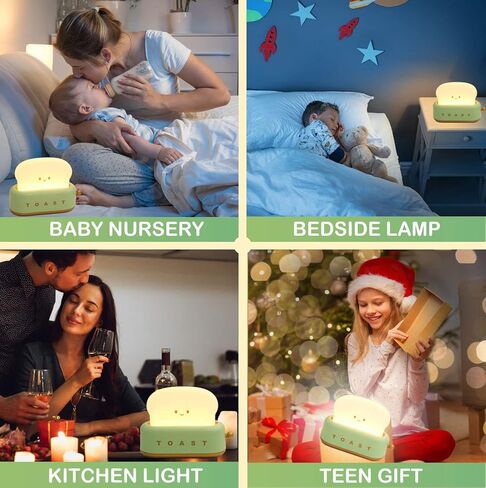 Cute Toast Lamp,Smile Face Night Light, LED Dimmable Bread Light,Rechargeable Desk Decor Lamp with Timer,Sleep Lamp for Bedroom Bedside Decorations,Aesthetic Gifts for Teen Girls (Green) in Saudi Arabia