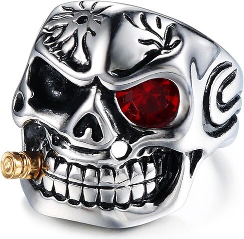 Skull Ring for men Single Red Eye Stainless Steel Rings Iced Out Jewelry Heavy Metal Punk Ring Devil Demon Gothic Style mens fashion rings in Saudi Arabia