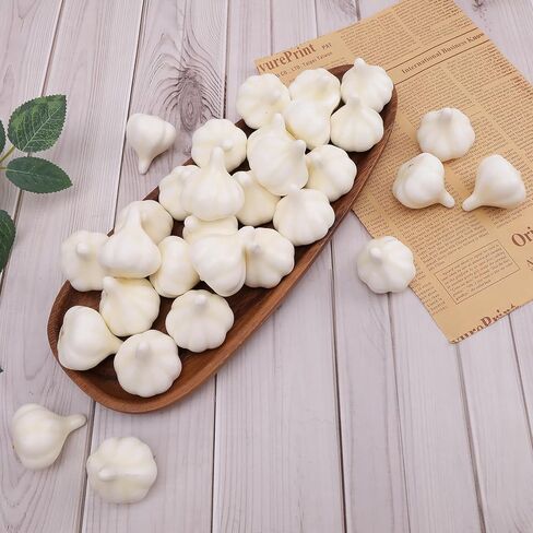 Folmywy 30 Pcs Fake Garlic Vegetable Lifelike Artificial Garlics Decoration White Simulation Foam Vegetables Model for Cabinet Display Autumn Halloween Home Tabletop Kitchen Decor in Saudi Arabia