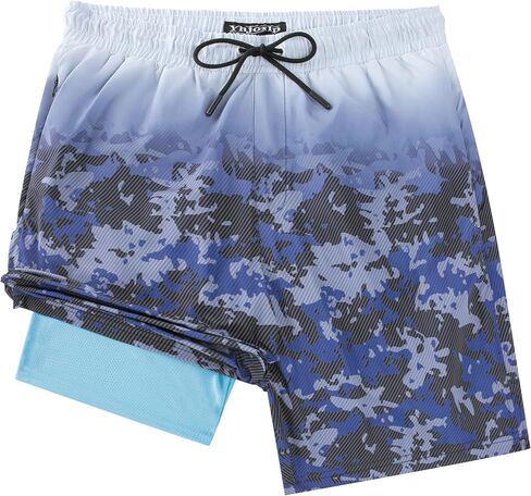 شورت سباحة للرجال مع بطانة مضغوطة مقاس 7 بوصات شورت سباحة 2 في 1 مع جيوب بسحاب in Kuwait