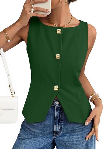 ZESICA Womens Summer Sleeveless Suit Vest 2026 Boat Neck Button Down Formal Vest Tops Casual Trendy Work Blazer Waistcoat in Saudi Arabia