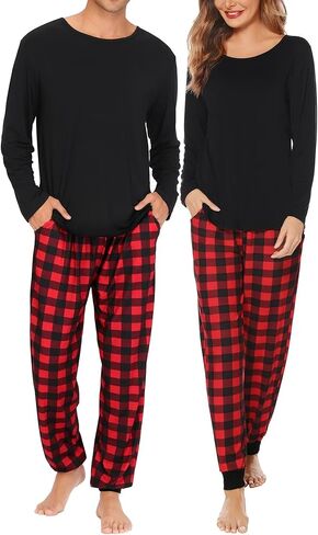 SWOMOG Family Christmas Matching Pajamas Set Women/Men Modal Pajama 2 PCS Long Sleeve Sleepwear Sets with Pockets in Saudi Arabia