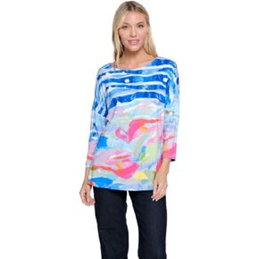 Ali Miles Women's Printed Knit Tunic with Heat Set Detail in Kuwait