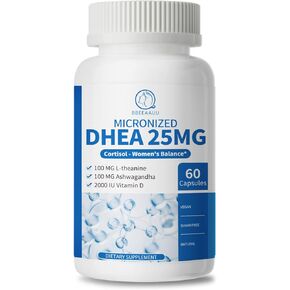 مكمل DHEA للنساء بعمر 40+ والرجال، يدعم توازن الهرمونات*، DHEA 25 مجم (كبسولة في كبسولة)، مع إل-ثيانين، أشواغاندا، نباتي، غير معدل وراثيًا، خالي من الغلوتين، خالي من الصويا، 60 كبسولة in Kuwait