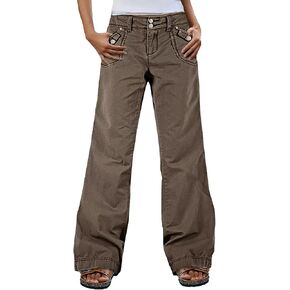 Flamingals Straight Leg Pants for Women Mid Rise Baggy Cargo Solid Dual Button Patch Pocket Casual Pants in Saudi Arabia
