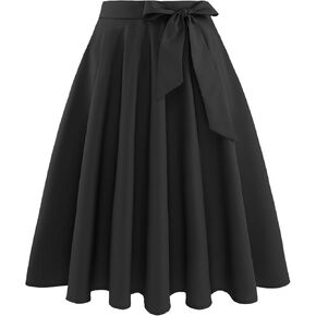 BBONL INEDRESS Womens Midi Skirt Swing A-line Pocket Skirt Vintage Casual Elastic Wide Waist Flared Skirt in Saudi Arabia