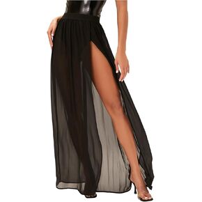 OYOANGLE Women's Mesh Sheer Ruffle Maxi Skirt High Waist See Through Slit Thigh Long Skirts in Saudi Arabia
