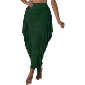 تنورة طويلة طويلة مكشكشة جانبية للنساء من Aisbei ​​بخصر عالٍ وRuhed Bodycon in Kuwait