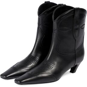 Women's Kitten Heel Western Boots Fashion Embroidered Pull On Square Toe Cowgirl Ankle Boots Fall Winter Casual Dressy Mid Chunky Heel Cowboy Booties for Women in Kuwait