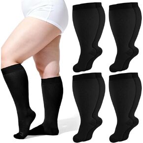 4 Pairs Plus Size Compression Socks for Women Wide Calf, 15-20mmHg Extra Wide Knee High Socks for Women, Travel, Work in Saudi Arabia