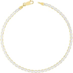 Nuragold 10k الذهب الأصفر الحقيقي الصلبة مارينر 2.5 ملم مرساة سلسلة تمهيد الماس قطع سوار أو خلخال (7 "-9") مجوهرات إيطالية بدرجتين للرجال والنساء in Kuwait
