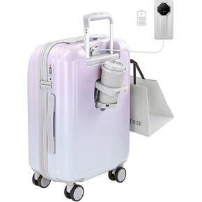 20 Inch Carry On Luggage with Built-in Cup Holder, 45L Japanese Teijin PC Shell with Gradient Color & Triple Patent Wheels, TSA Lock Lightweight Suitcase with Wheels, Purple in Saudi Arabia