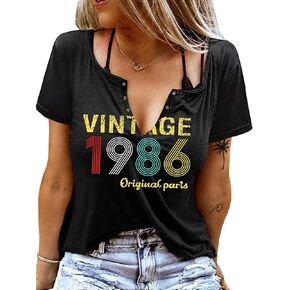 40th Birthday Gift Shirts for Women Vintage 1986 Shirts Retro Birthday Party Top Casual Short Sleeve Tee Tops in Saudi Arabia