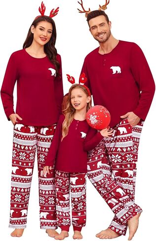 SWOMOG Family Christmas Matching Pajamas Set Women/Men Modal Pajama 2 PCS Long Sleeve Sleepwear Sets with Pockets in Saudi Arabia