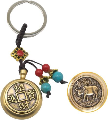 تدور النحاس خمر للفوز Keychain.12 زودياك و فنغ شوي الثروة سبينر تململ للكازينو وفتحات واليانصيب هدية حظا سعيدا in Kuwait