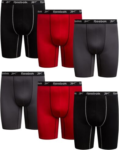 Reebok Mens Boxer Briefs - 6 Pack Big & Tall 10" Inseam Long Leg Stretch Performance Mens Underwear Boxers with Contour Pouch in Saudi Arabia