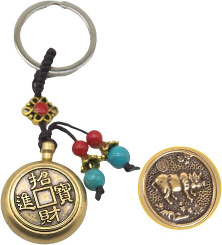 تدور النحاس خمر للفوز Keychain.12 زودياك و فنغ شوي الثروة سبينر تململ للكازينو وفتحات واليانصيب هدية حظا سعيدا in Kuwait