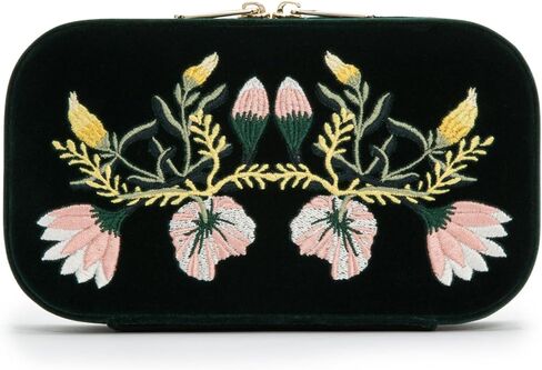 WOLF Zoe Travel Zip Case, Forest Green - Three Ring Rolls, Medium Compartment with Cover, Two Small Compartments & Mirror - Anti-Tarnish LusterLoc Lining in Saudi Arabia