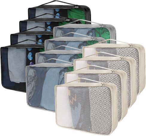12 Pcs Packing Cubes for Suitcase Travel Luggage Bags Bulk Mesh Organizer Set for Hiking Camping Backpacking Clothes Accessories in Saudi Arabia