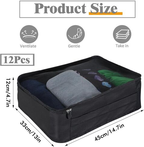 12 Pcs Packing Cubes for Suitcase Travel Luggage Bags Bulk Mesh Organizer Set for Hiking Camping Backpacking Clothes Accessories in Saudi Arabia
