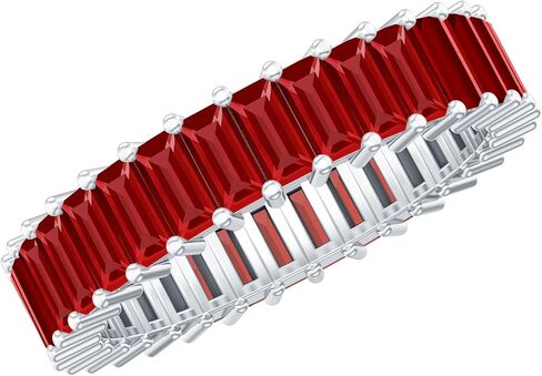 Certified Lab Grown Ruby Wedding Anniversary Ring, Aaaa Quality, Baguette Ruby Eternity Band - Unique Gift For Women in Saudi Arabia