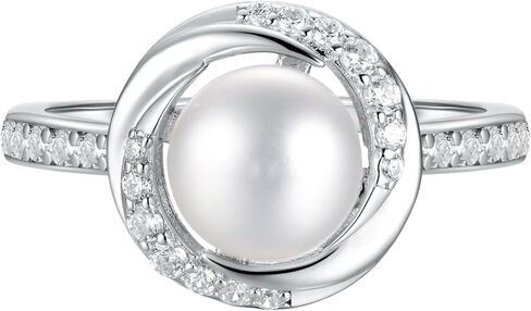 White Pearl Sterling Silver Ring with AAAAA Cubic Zirconia 18K White Gold Plated Elegant Jewelry Gift for Women - Available in Sizes 6 7 8 Ideal for Mother’s Day Birthdays and Anniversaries in Saudi Arabia