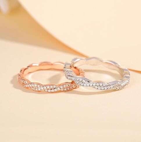 TIGRADE Engagement Ring Cubic Zirconia Twisted Ribbons of Pave-Set Eternity Wedding Band for Women Size 3-12 in Saudi Arabia