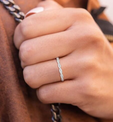 TIGRADE Engagement Ring Cubic Zirconia Twisted Ribbons of Pave-Set Eternity Wedding Band for Women Size 3-12 in Saudi Arabia