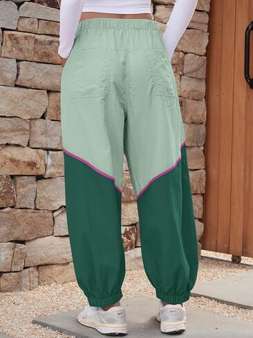 Fisoew Womens Baggy Wide Leg Pants Casual Elastic Waist Color Block Loose Workout Track Pants with Pockets in Saudi Arabia