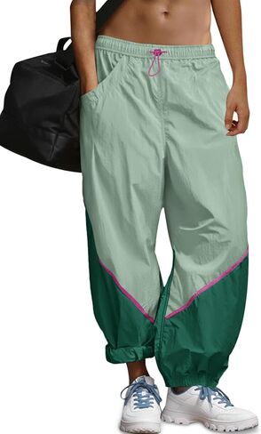 Fisoew Womens Baggy Wide Leg Pants Casual Elastic Waist Color Block Loose Workout Track Pants with Pockets in Saudi Arabia