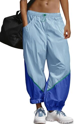 Fisoew Womens Baggy Wide Leg Pants Casual Elastic Waist Color Block Loose Workout Track Pants with Pockets in Saudi Arabia