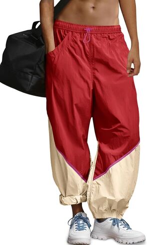 Fisoew Womens Baggy Wide Leg Pants Casual Elastic Waist Color Block Loose Workout Track Pants with Pockets in Saudi Arabia